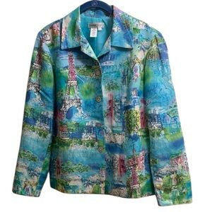 Vintage Coldwater Creek Linen Blend Paris France Blazer Coat Small Blue Pink